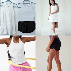 Athleta Girl Lot of 4 White Tennis Dress Black Shorts White Tank Size L 12 y